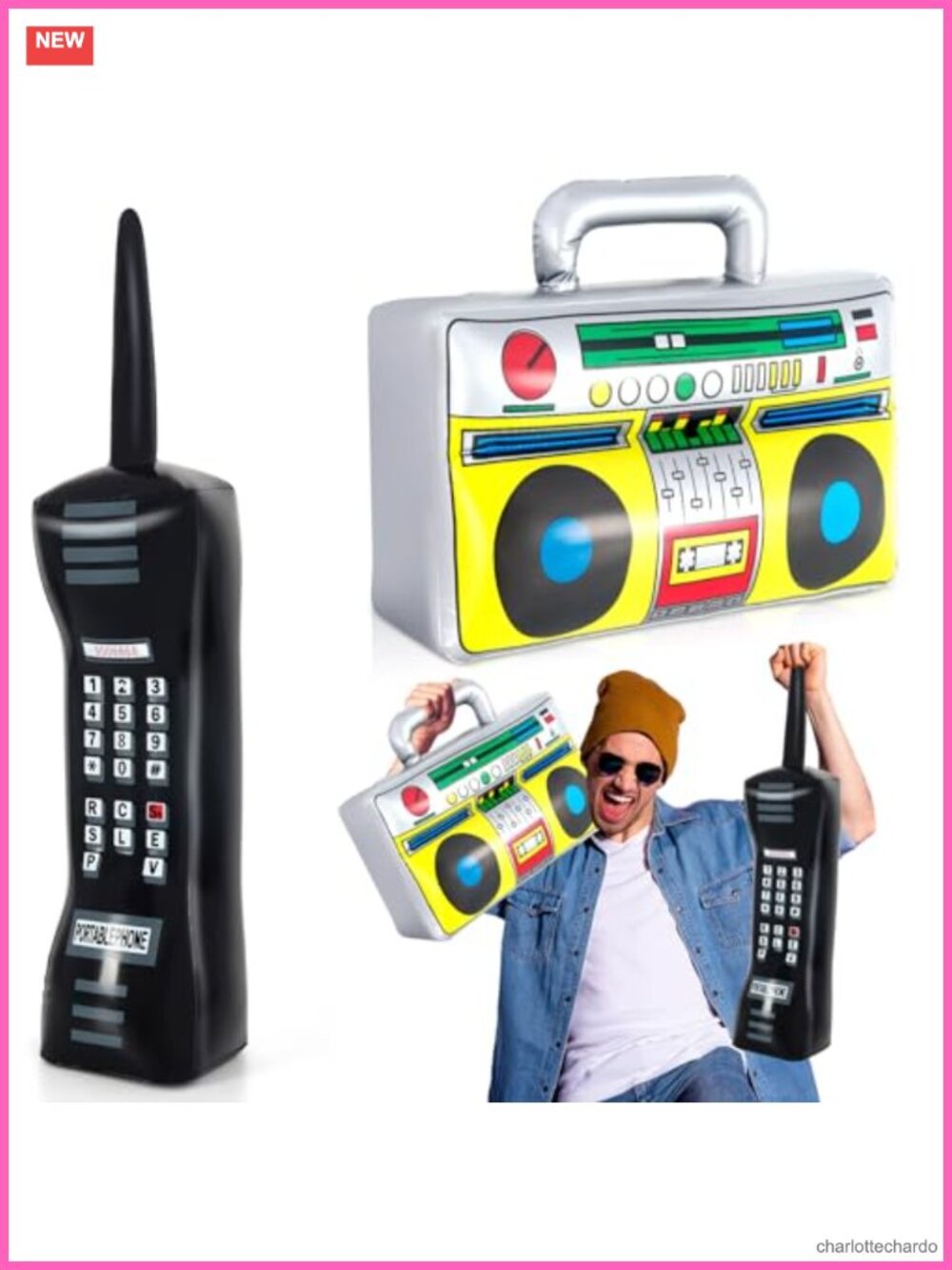 Inflatable Boombox & Phone 80s 90s Hip Hop Party Decor Set PVC